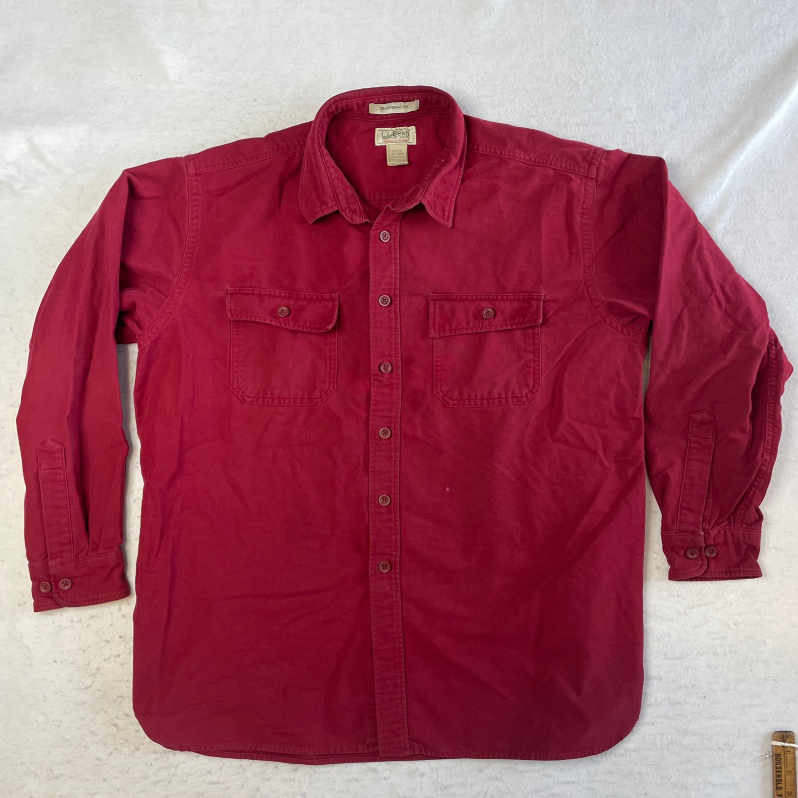 L.L. Bean Chamois Cloth Shirt Xl Red Long Sleeve Button Down Traditional Fit